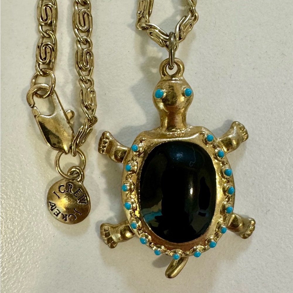 JCrew Turtle 🐢 Enamel Cabochon & Turquoise Necklace